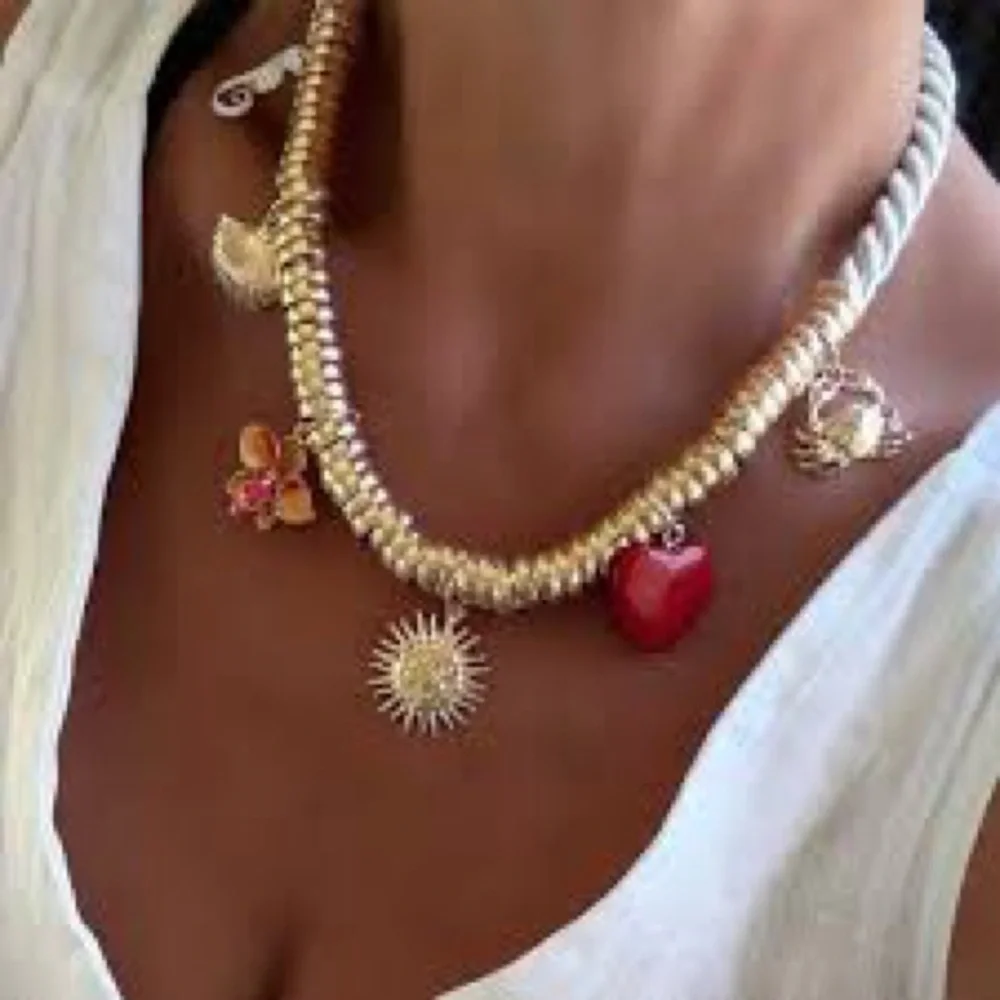 Sun Heart and Seashell Accents Charm Necklace